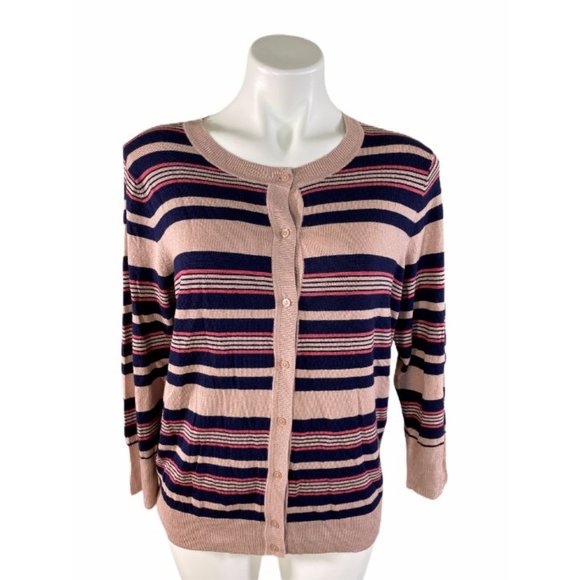 Halogen Striped Crew Neck Cardigan - Picture 4 of 6